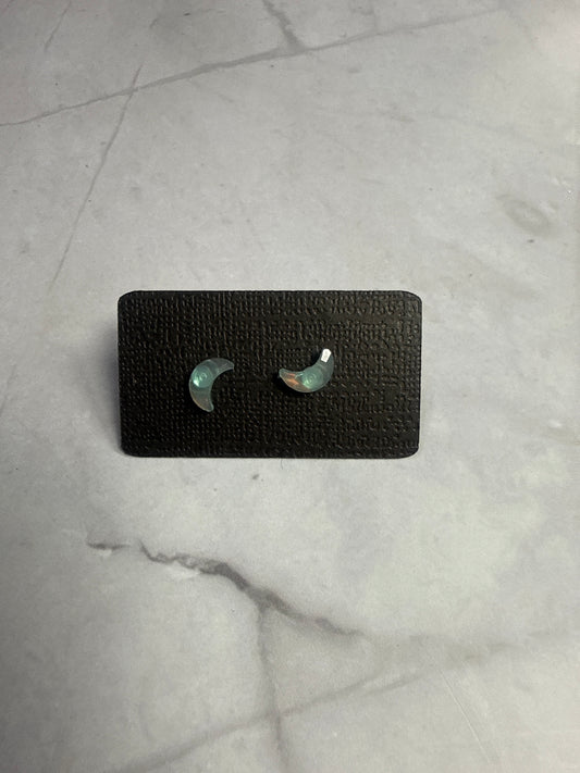 Teal Iridescent Moon Stud Earrings