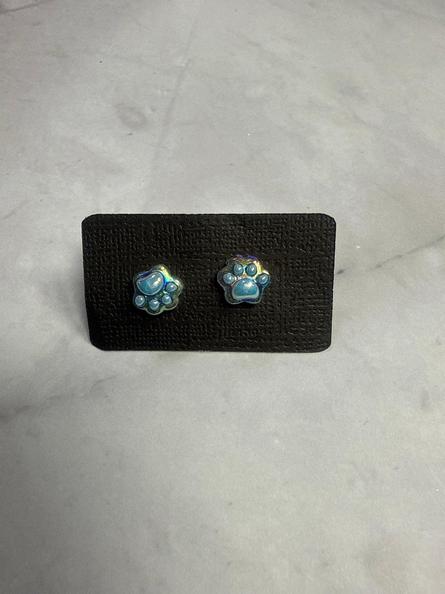 Light Blue Iridescent Paw Print Stud Earrings