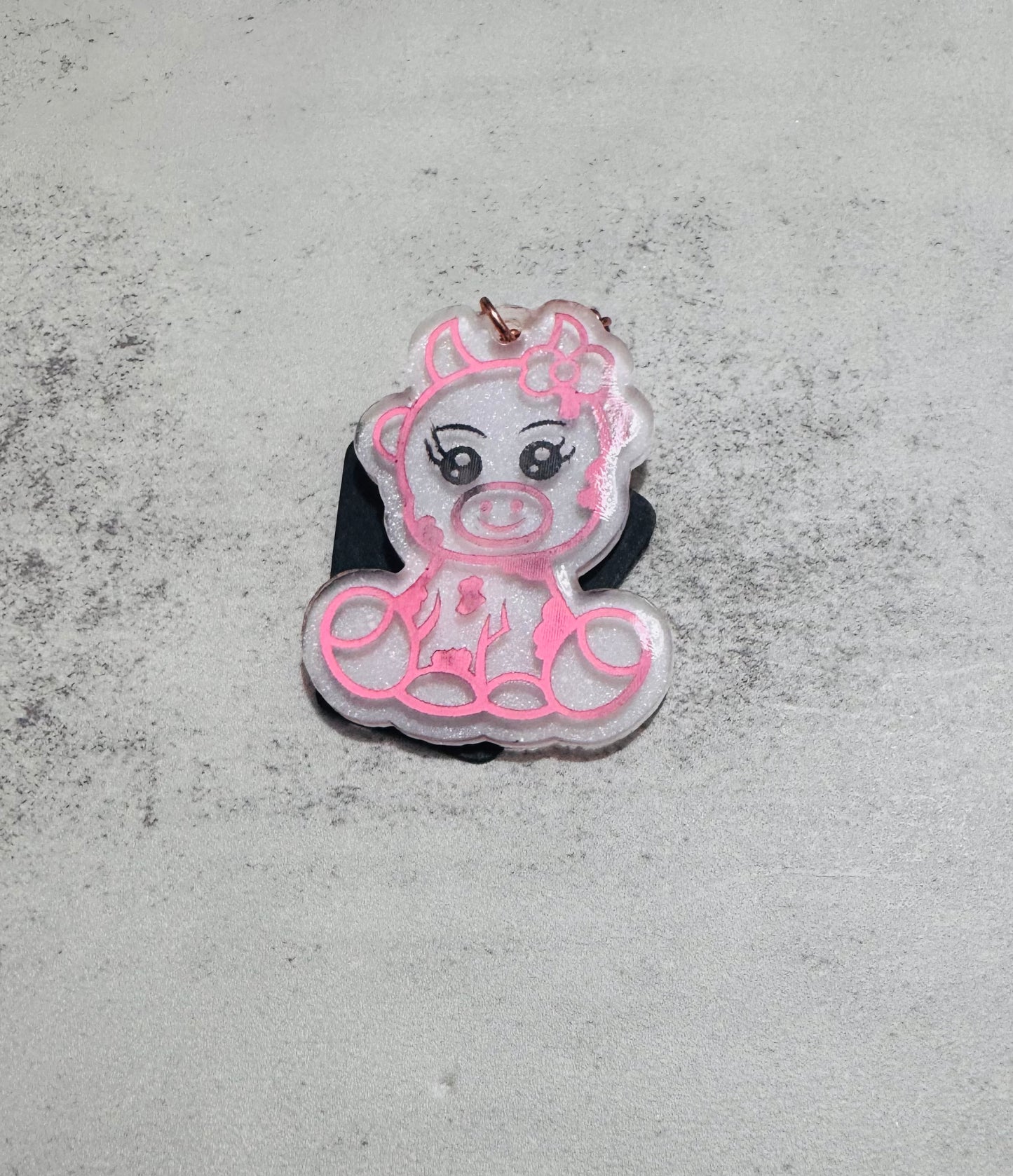 Pink Cow Resin Keychain