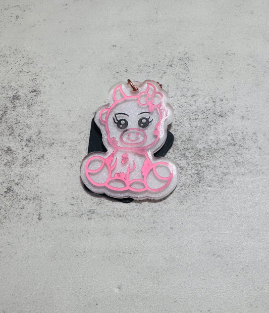 Pink Cow Resin Keychain