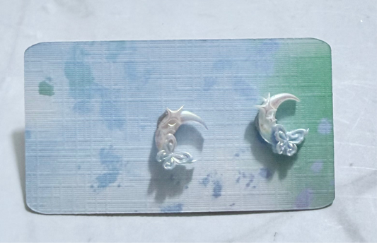 Blue Ab Butterfly Moon Stud Earring