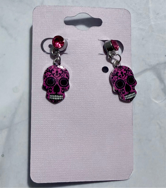 Pink/Black Sugar Skull Dangle