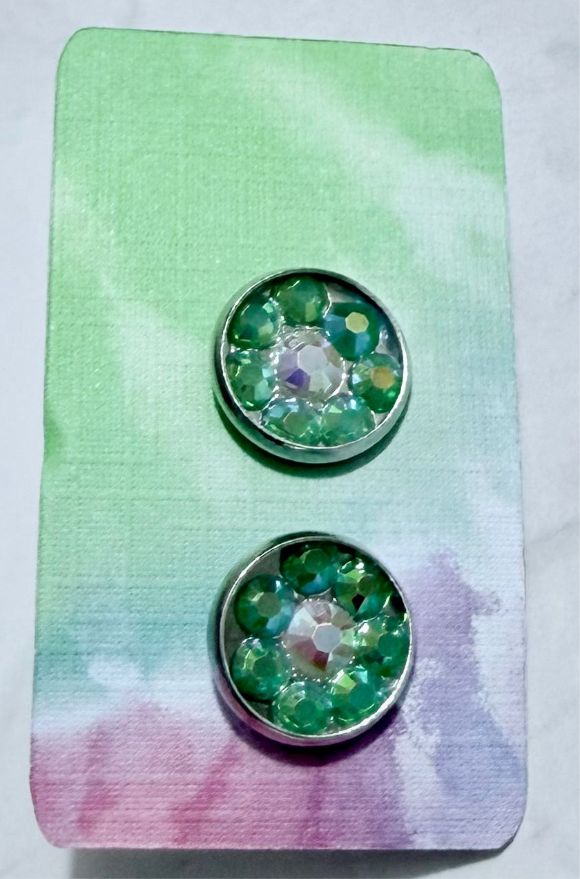 Green AB Rhinestone Flower Stud Earring