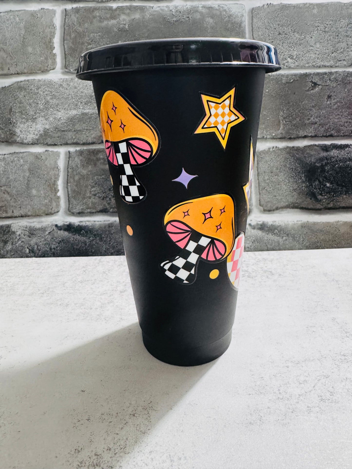 24 ounce cold cup- checkered retro