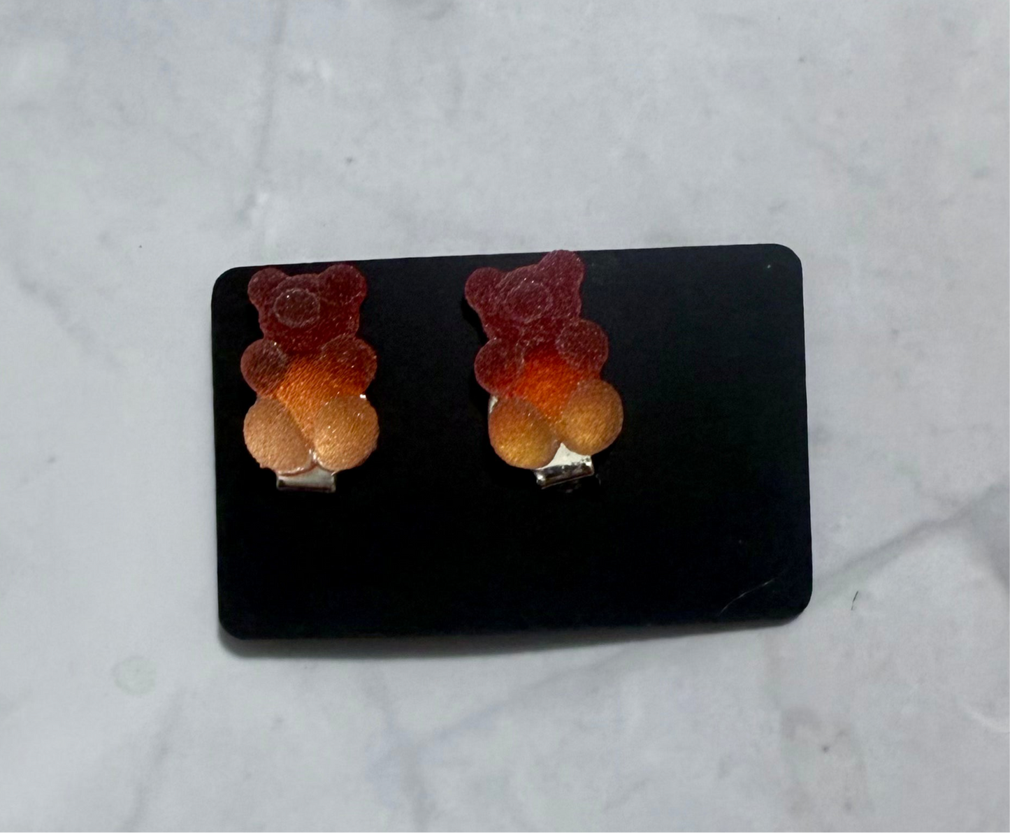 Red/Orange Ombre Gummy Bears CLIP ON Stud Earring