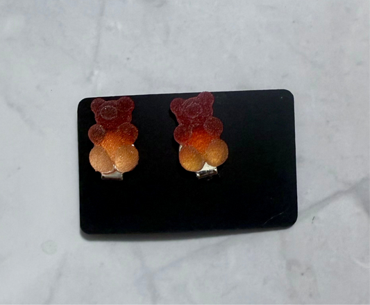 Red/Orange Ombre Gummy Bears CLIP ON Stud Earring
