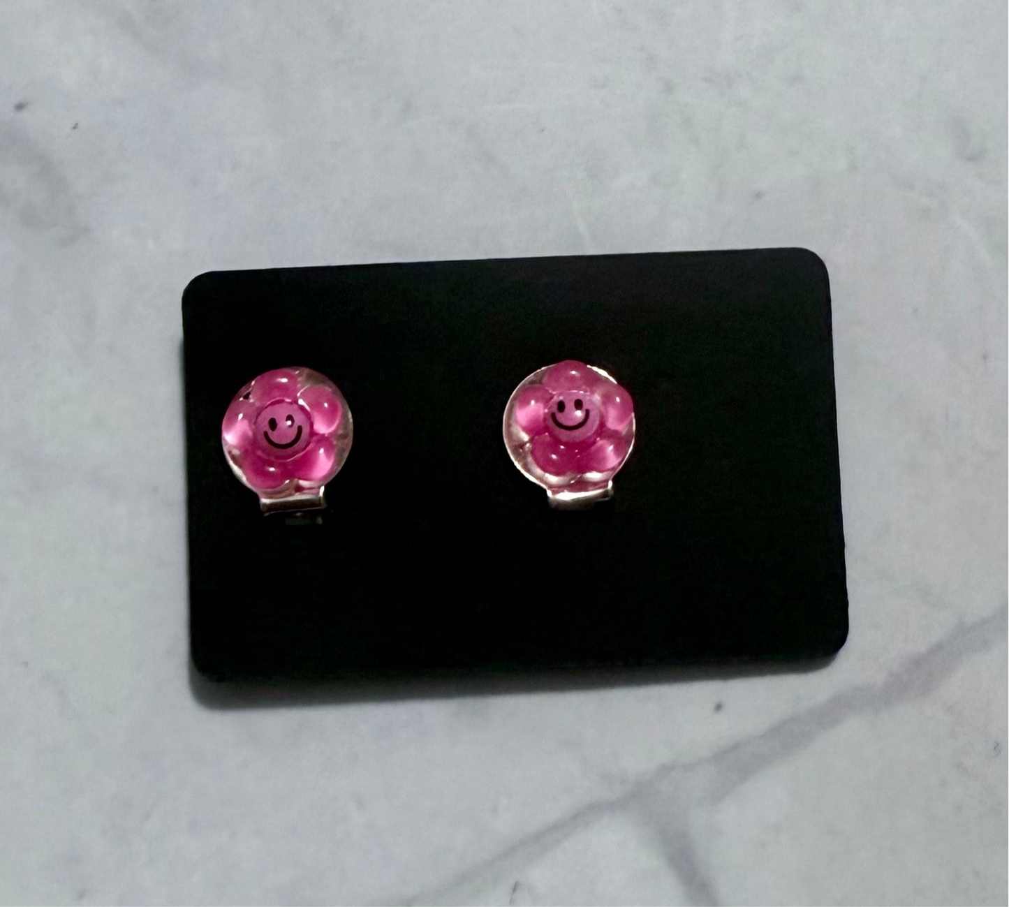 Dark Pink Flower CLIP ON Stud Earring
