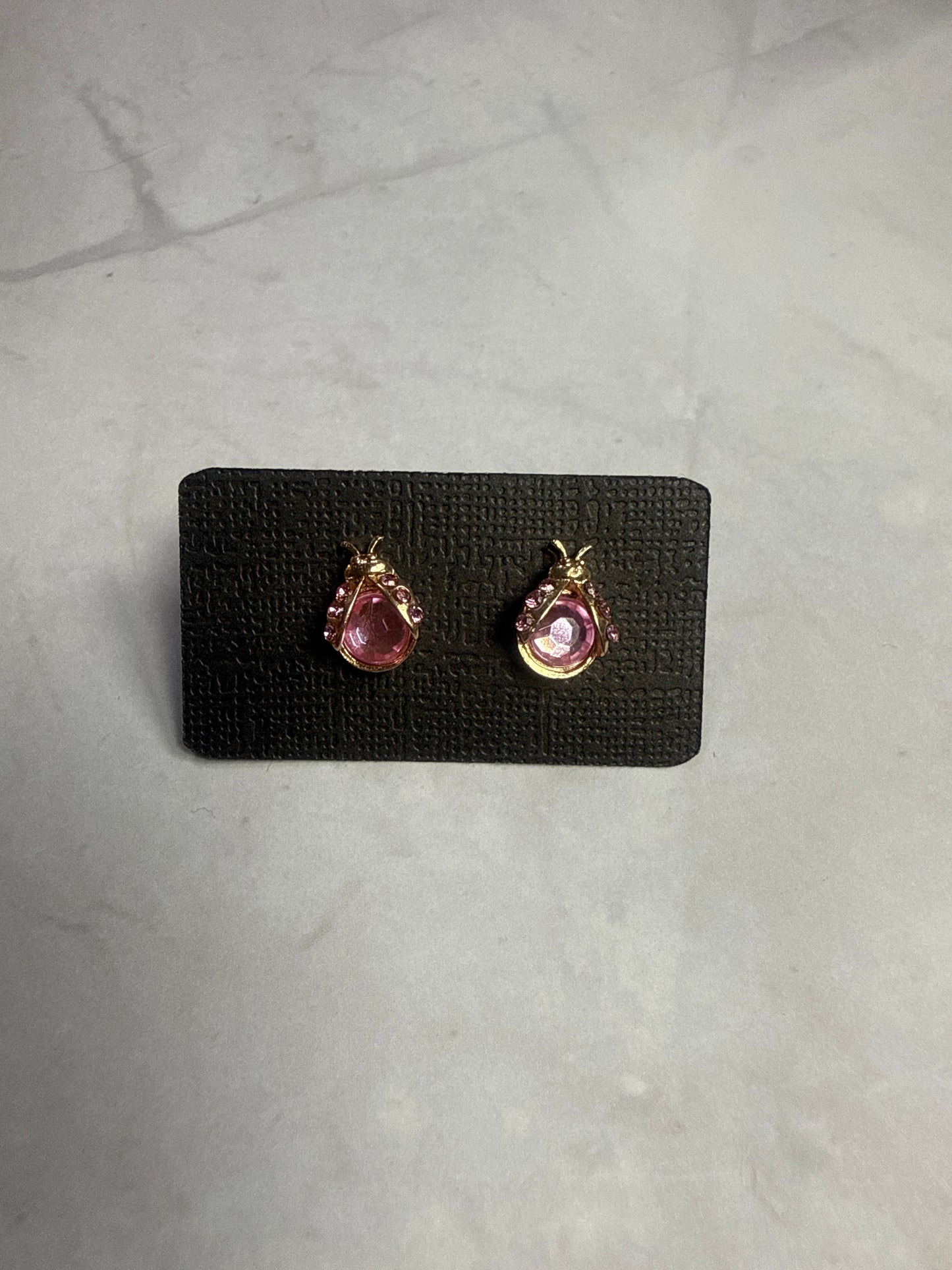 Pink Crystal Ladybug Stud Earrings
