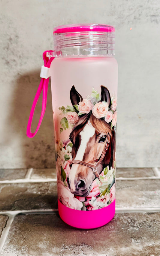 Floral Horse 17oz Glass Pink Ombre Tumbler