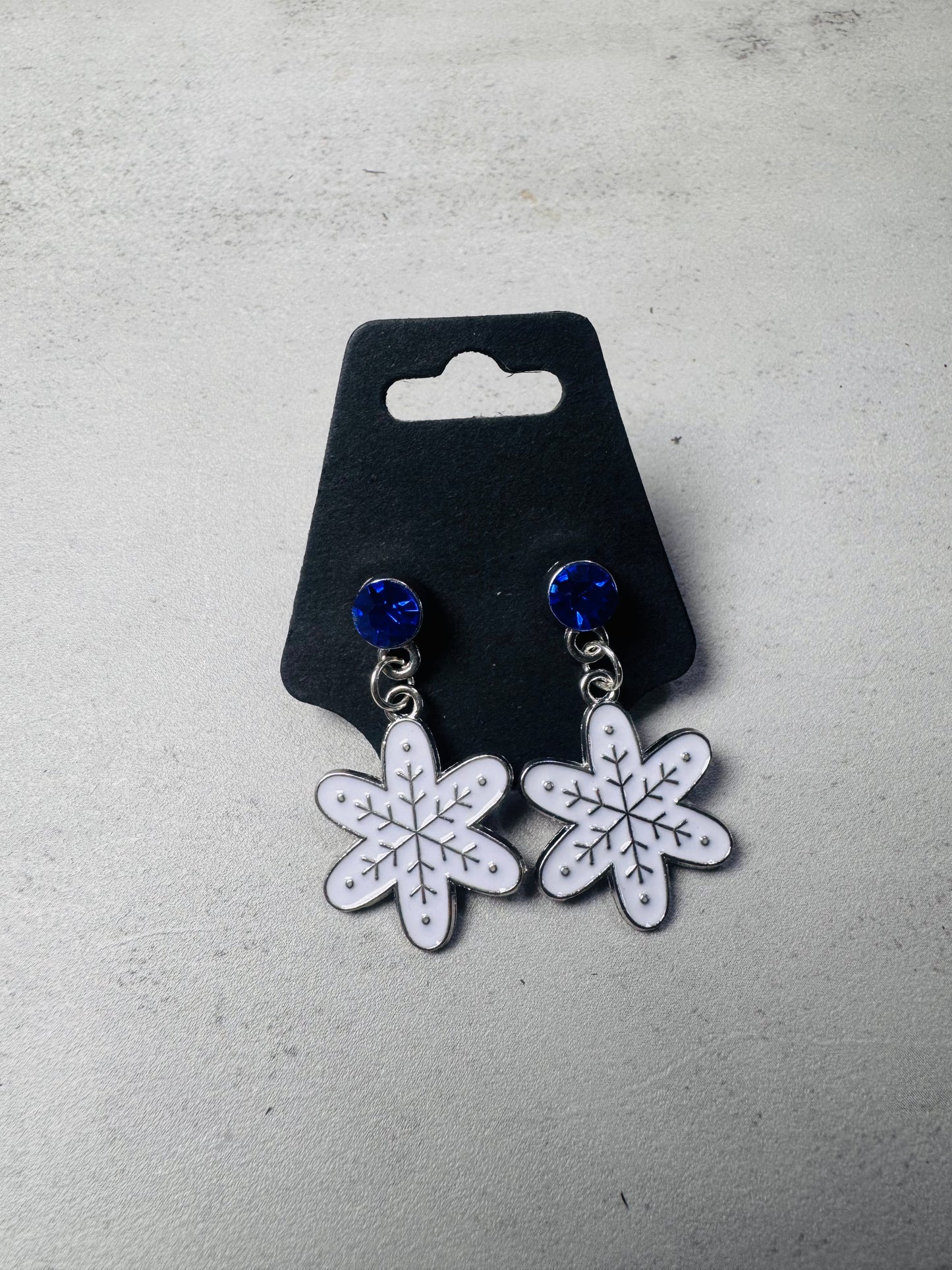 White Snowflake on Blue CZ Stud Dangle