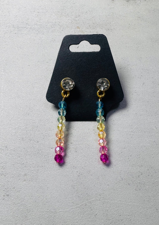 CZ stud with Pastel String Rainbow Dangle