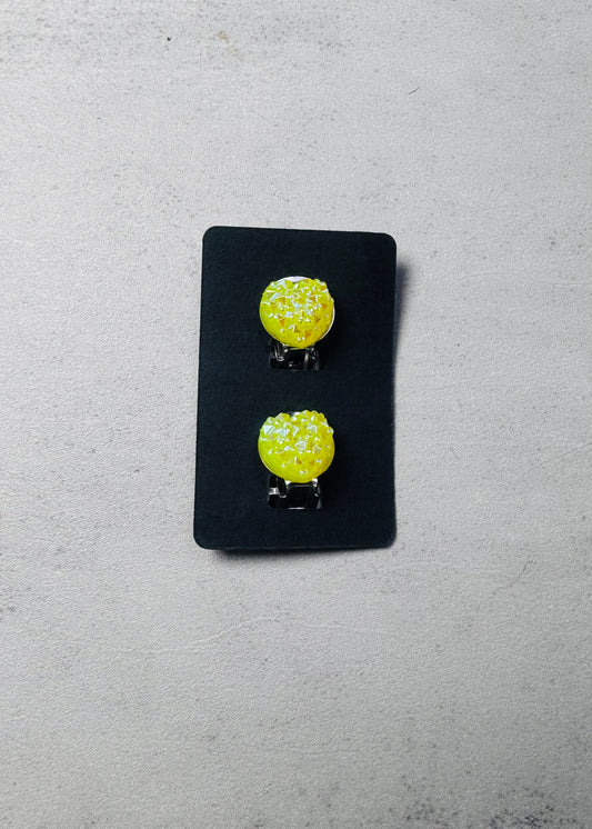Yellow Druzy Heart CLIP ON Stud Earring