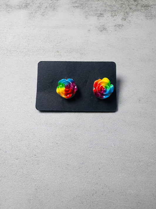 Rainbow Rose CLIP ON Stud Earring