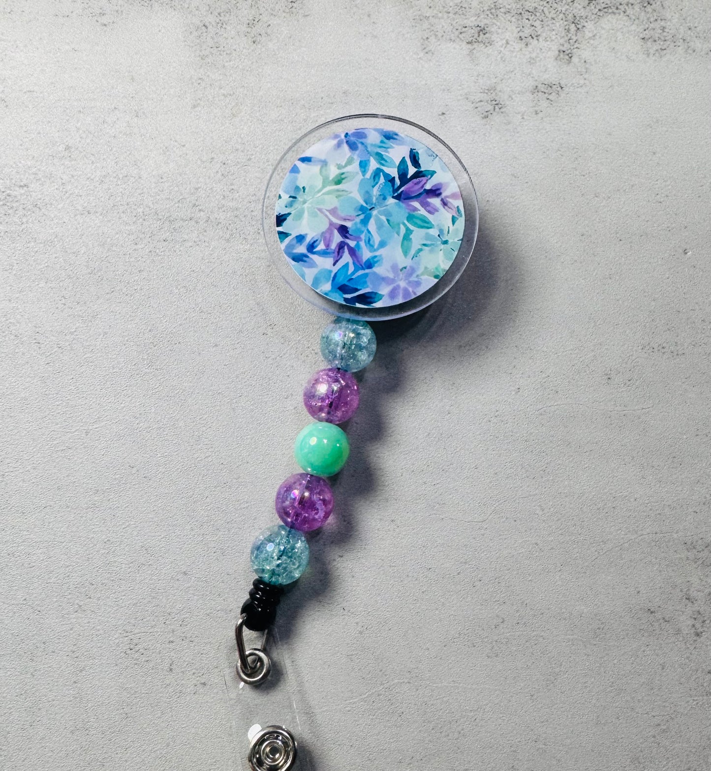 Blue Floral v1 Badge Reel with Clip