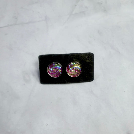 Dark Pink Iridescent Tidal Wave Stud Earring