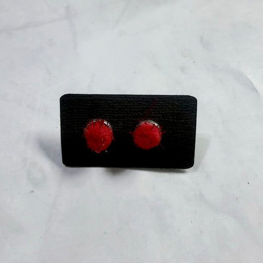 Small Red Pompom Stud Earring