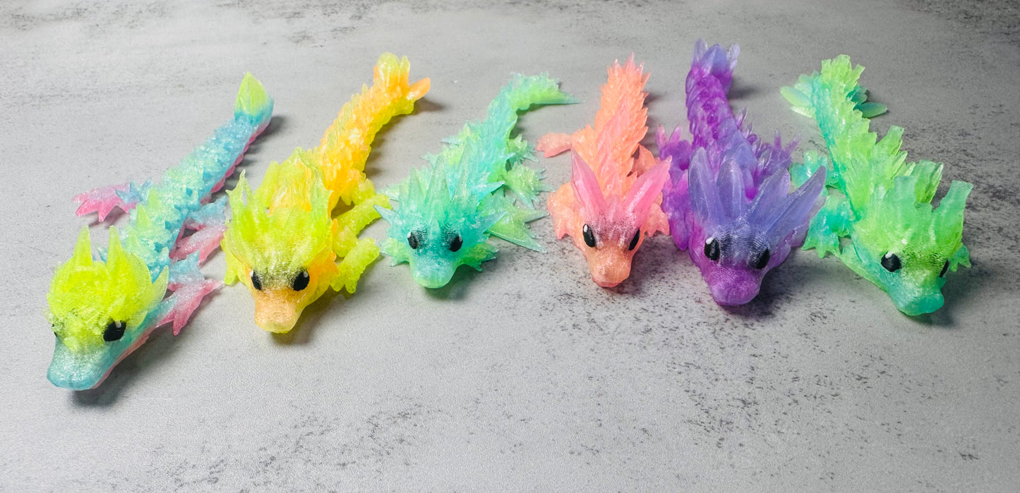 3D Printed Articulated Translucent Crystal Dragons (RTS)