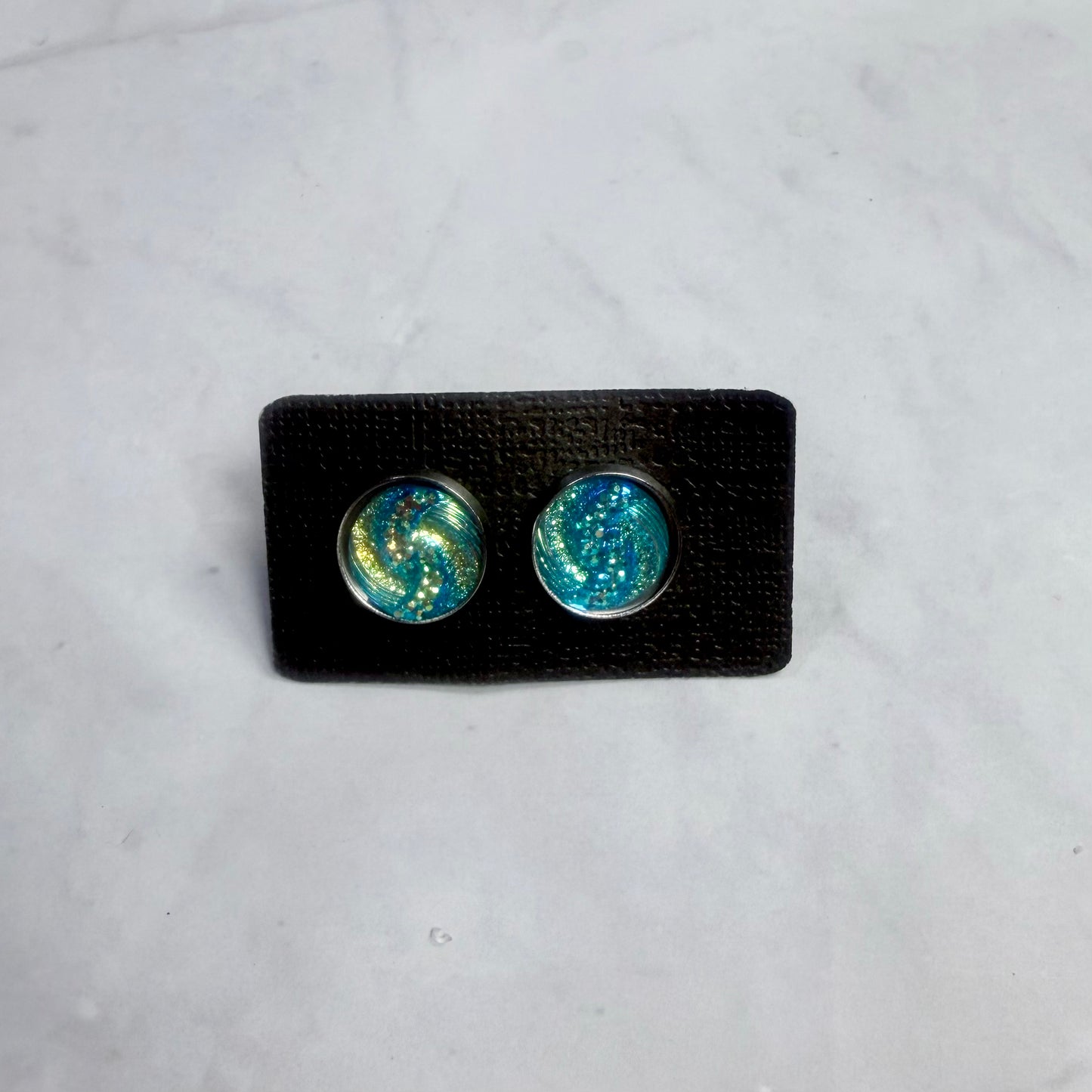 Blue Iridescent Tidal Wave Stud Earring