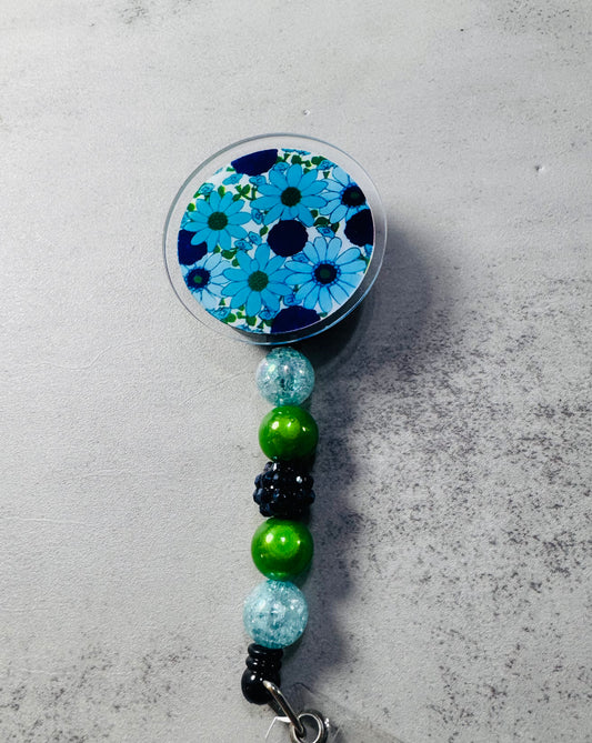 Blue Daisies v2 Badge Reel with Clip