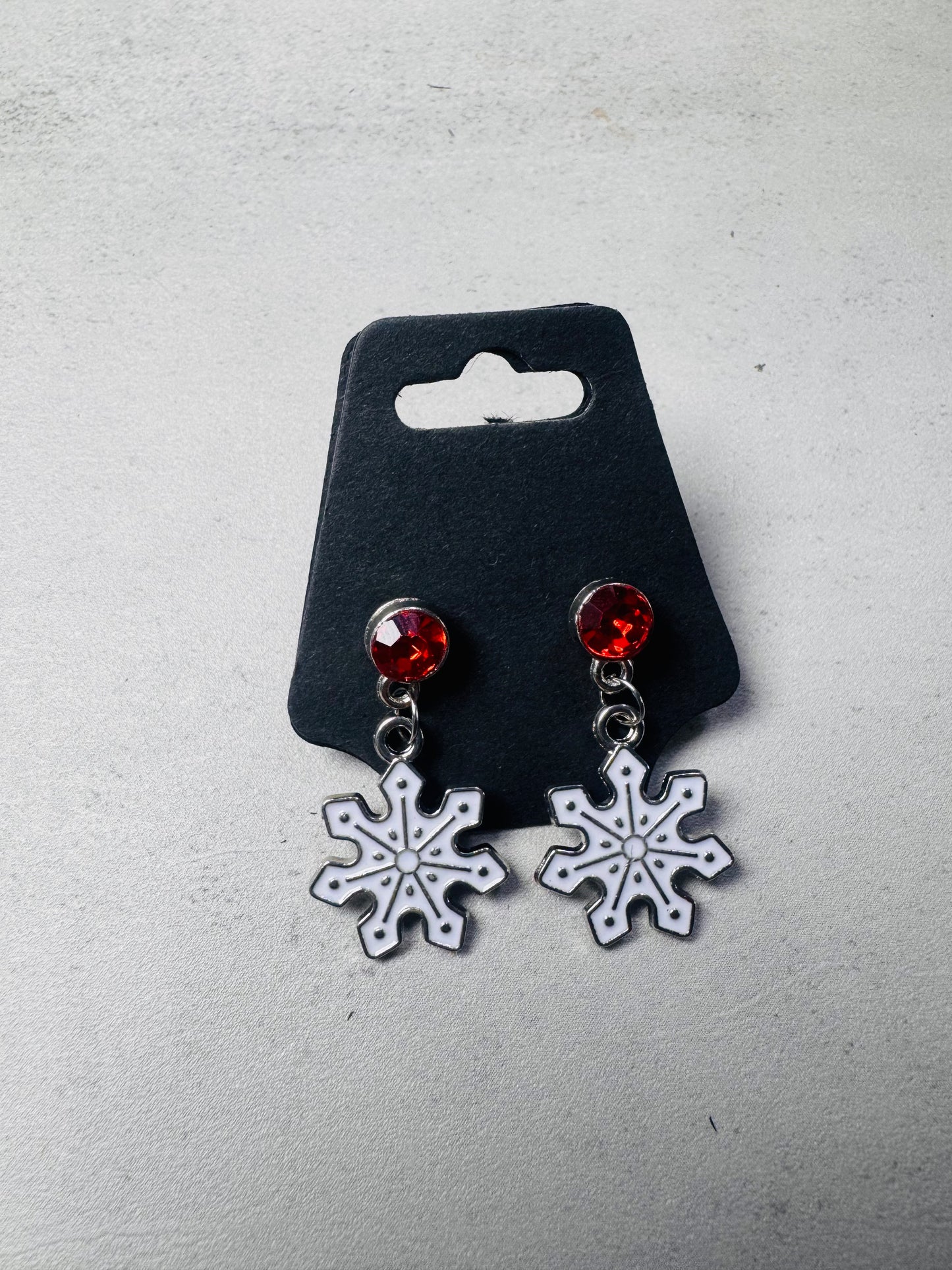White Snowflake on Red CZ Stud Dangle