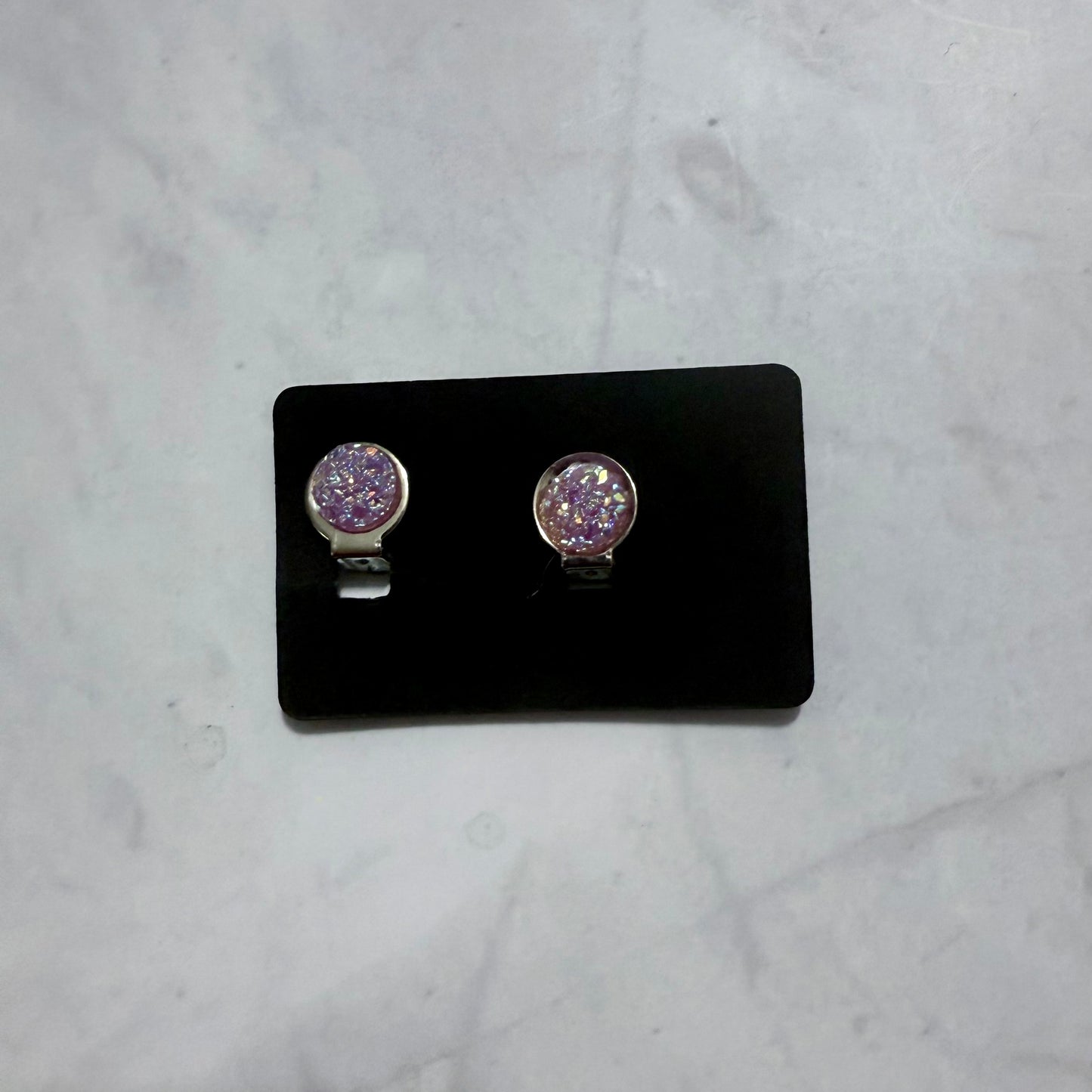 Light Purple Druzy CLIP ON Stud Earringt