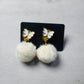 White Butterfly with pompoms CLIP ON Dangle Earring