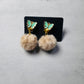 Mint Butterfly with pompoms CLIP ON Dangle Earring