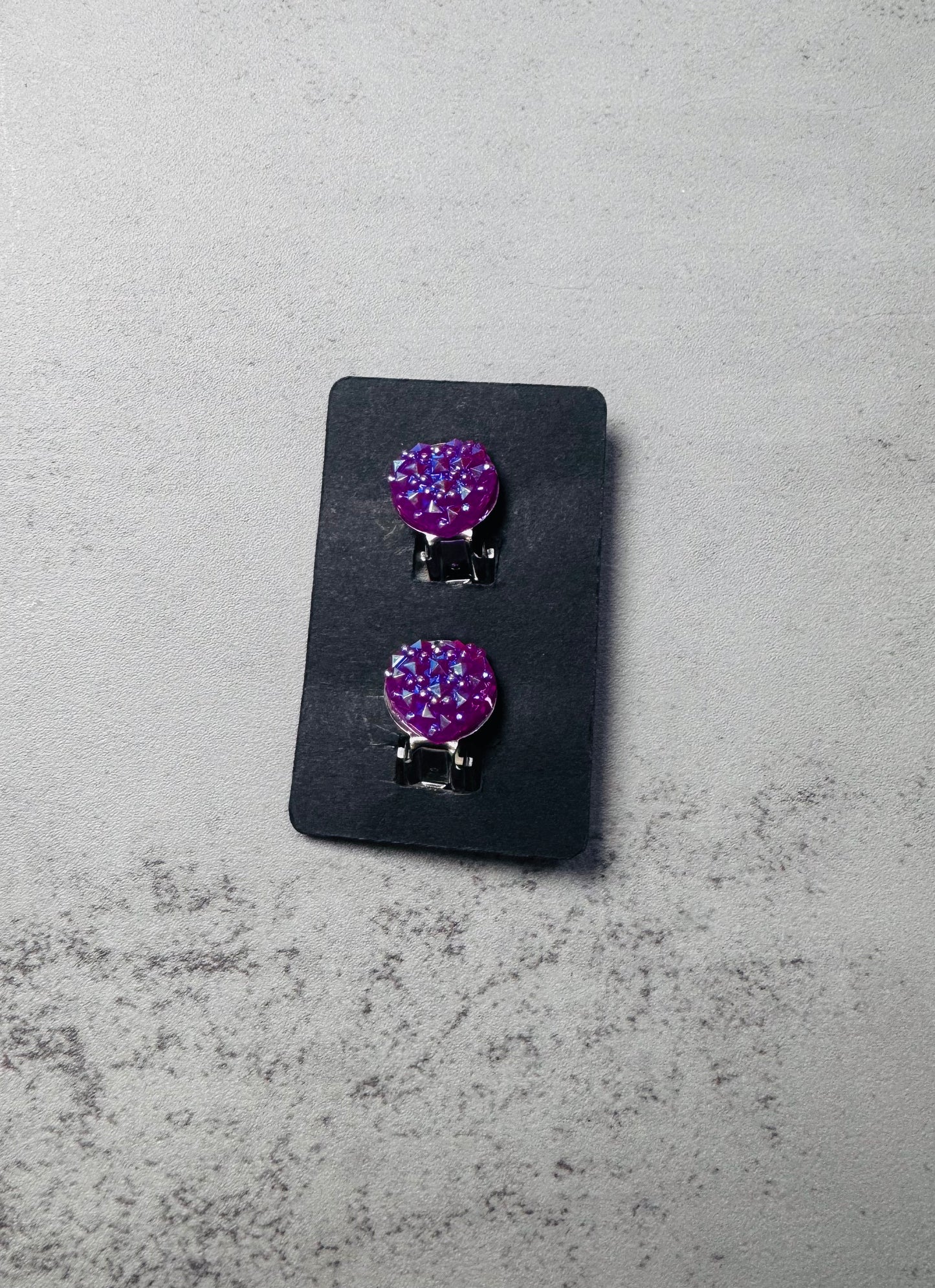 Purple Druzy Heart CLIP ON Stud Earring