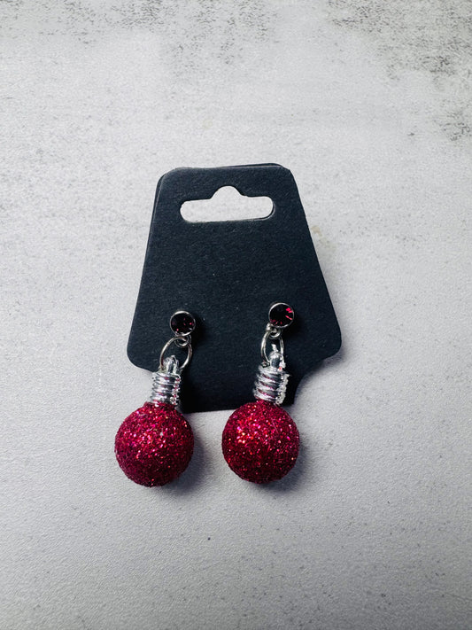 Pink Xmas Ornament w/Pink CZ Stud Dangle