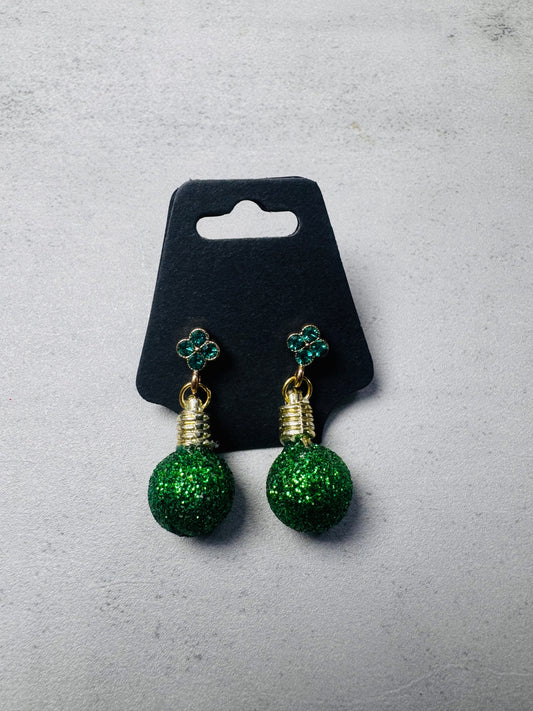 Green Xmas Ornament w/Green CZ Stud Dangle