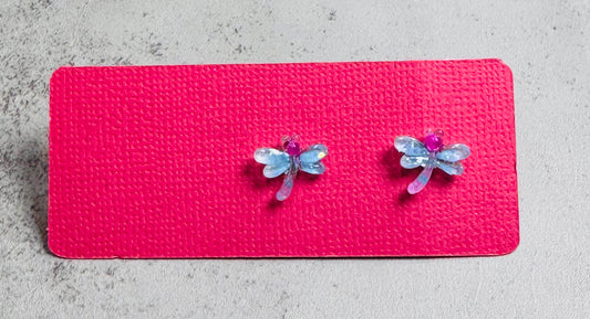 Blue and Pink Dragonfly Stud Earring
