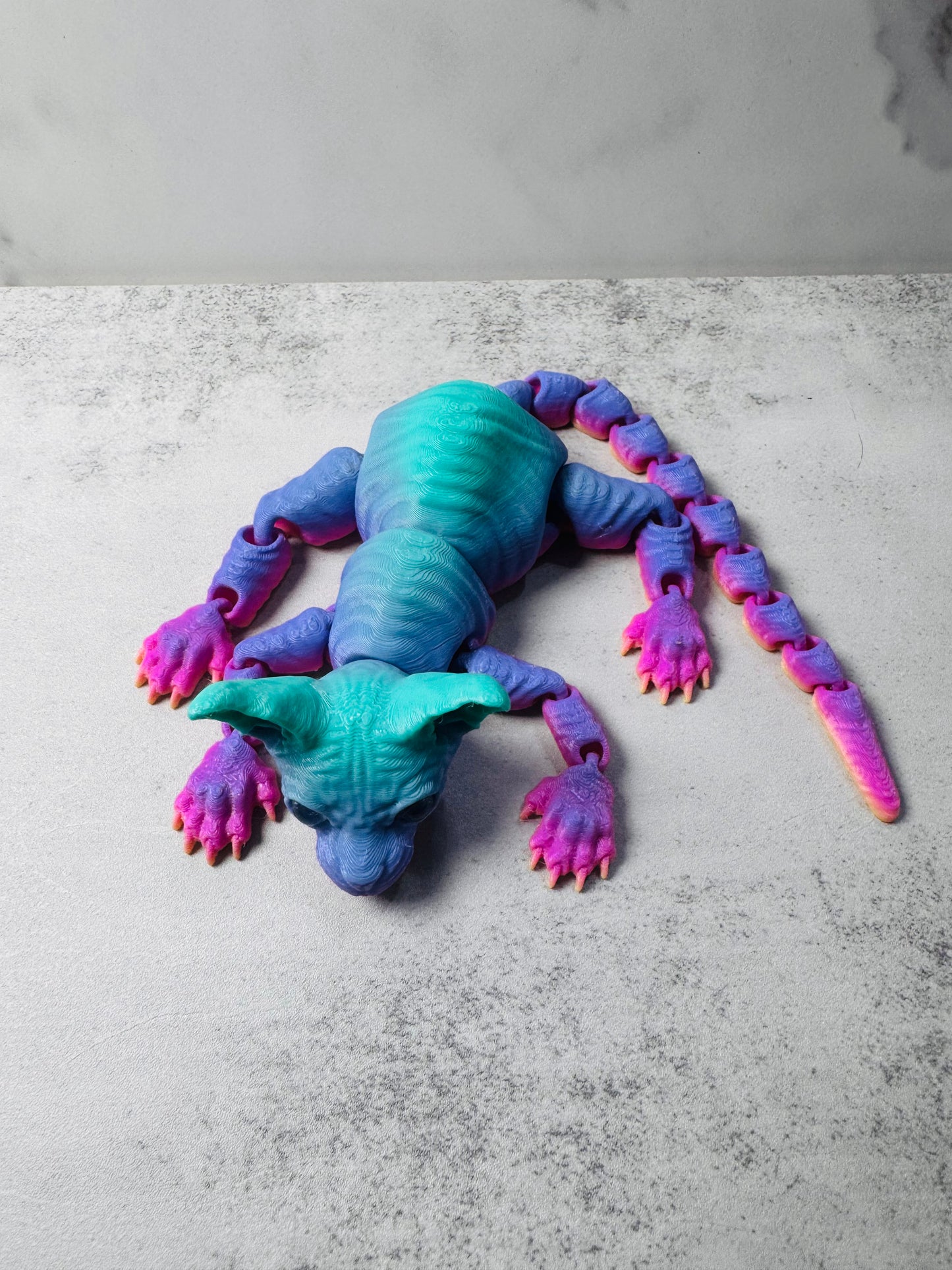 3D Printed Articulated Sphinx Cat (Teal) (RTS)