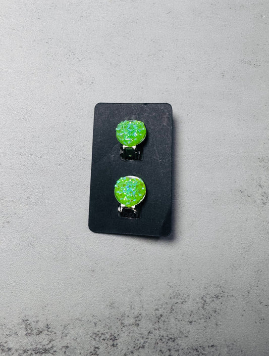 Green Druzy Heart CLIP ON Stud Earring