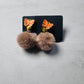 Orange Butterfly with pompoms CLIP ON Dangle Earring
