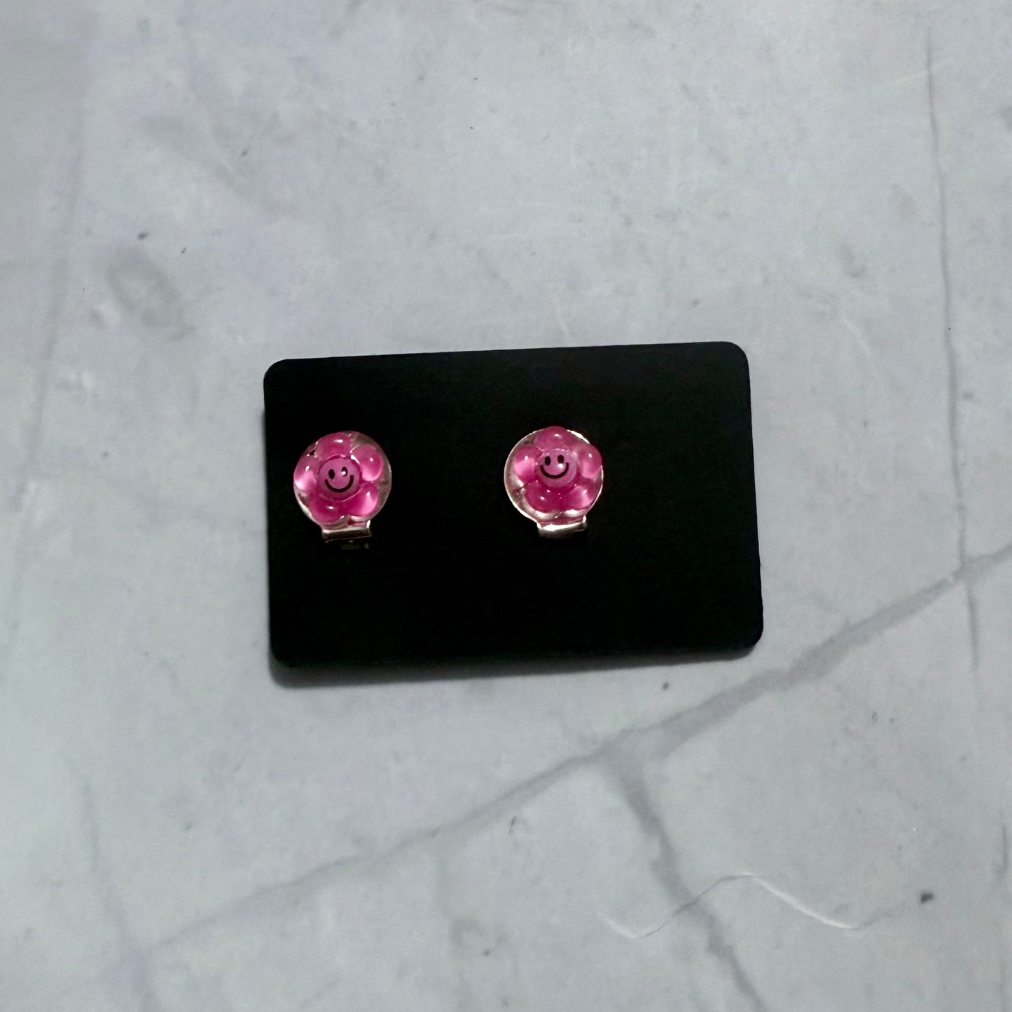 Dark Pink Flower CLIP ON Stud Earring