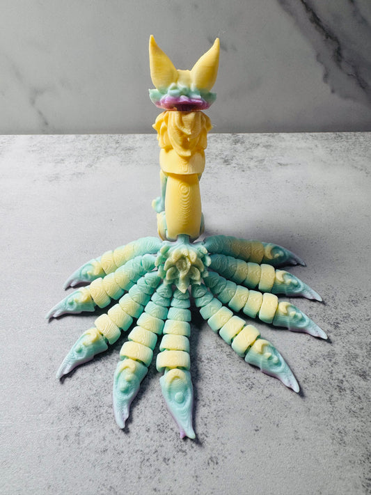 3D Printed Articulated 9 Tail Fox Pastel Rainbow (RTS)