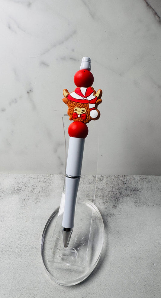 Candy Cane Cow Beaded Pen