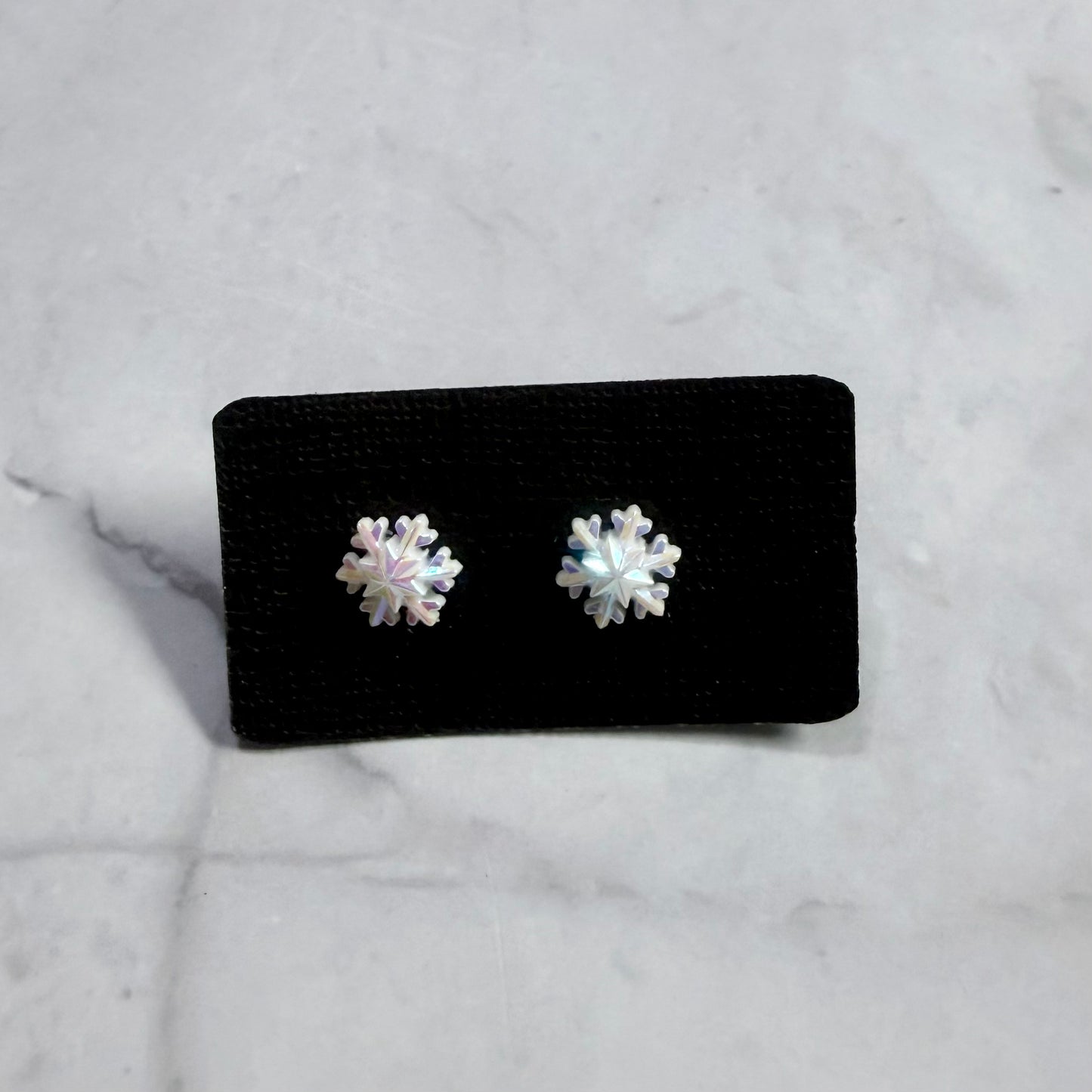 White irridescent Snowflake Stud Earring
