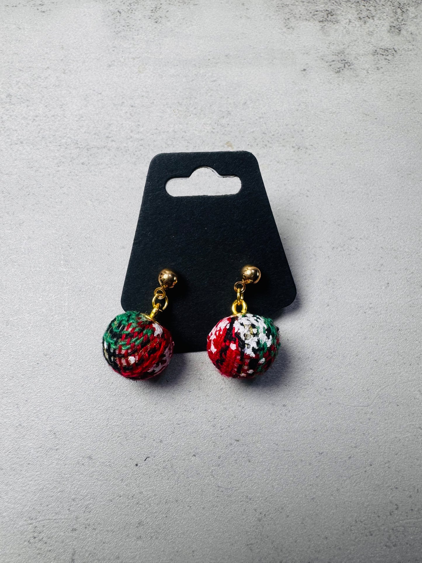 Green Knit Xmas Ornament on Ball Stud Dangle