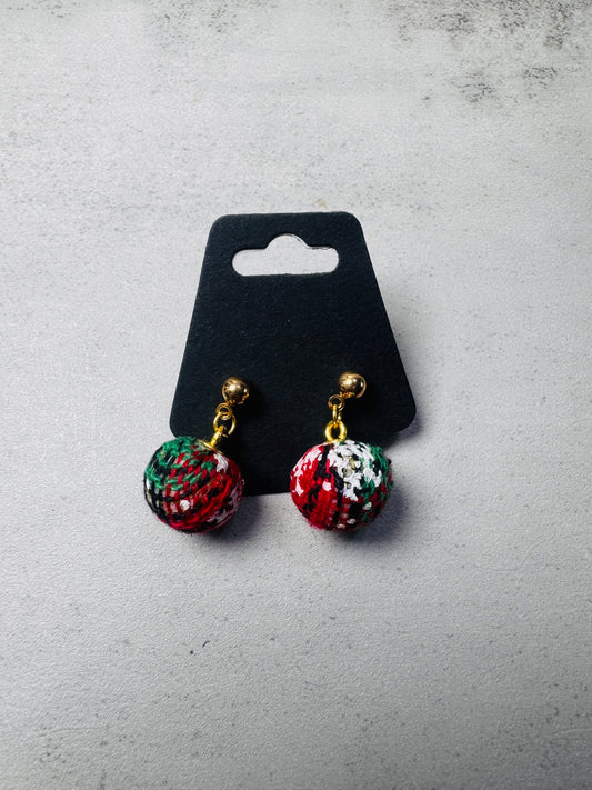 Green Knit Xmas Ornament on Ball Stud Dangle