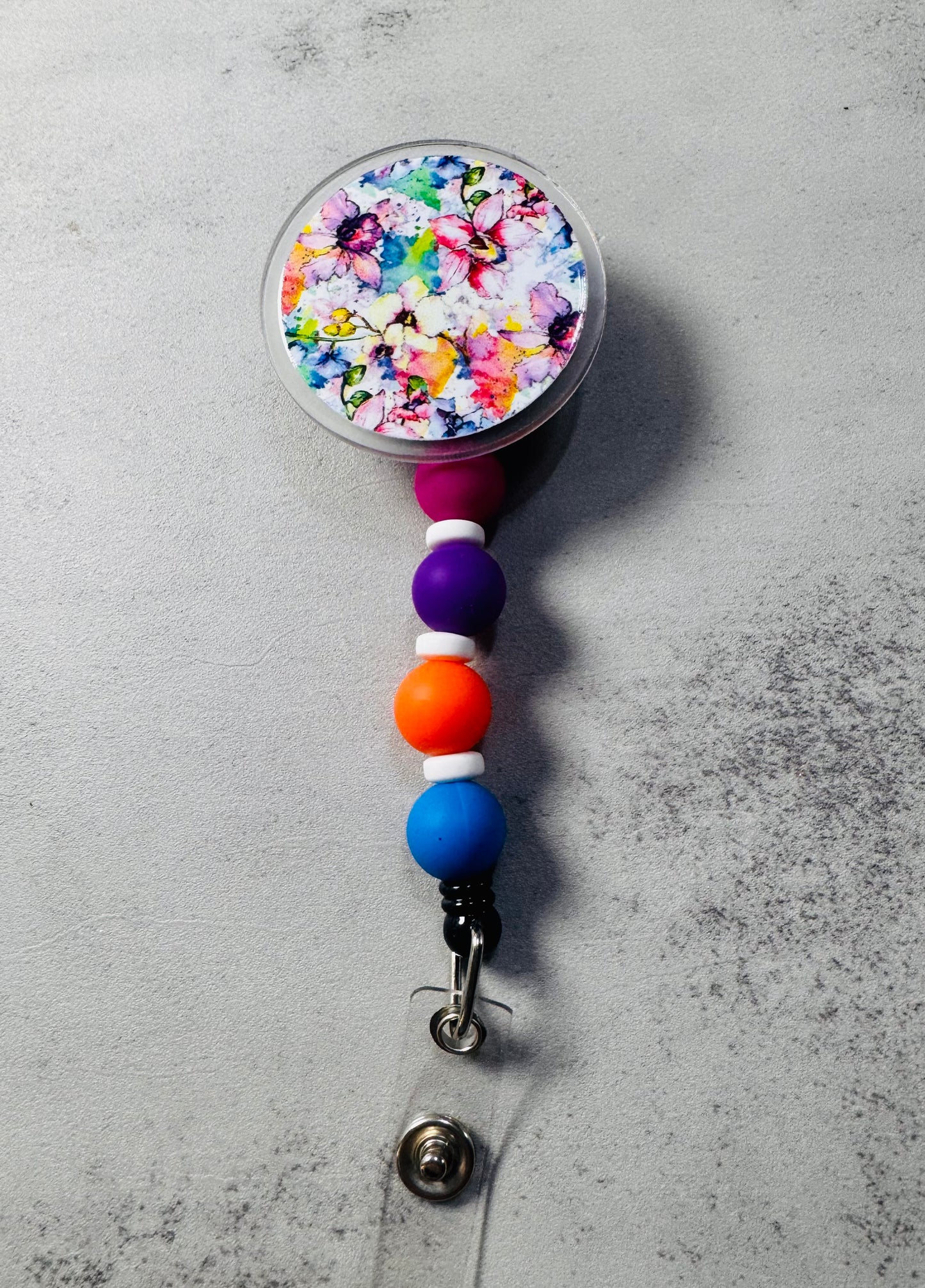 Rainbow Floral v3 Badge Reel with Clip