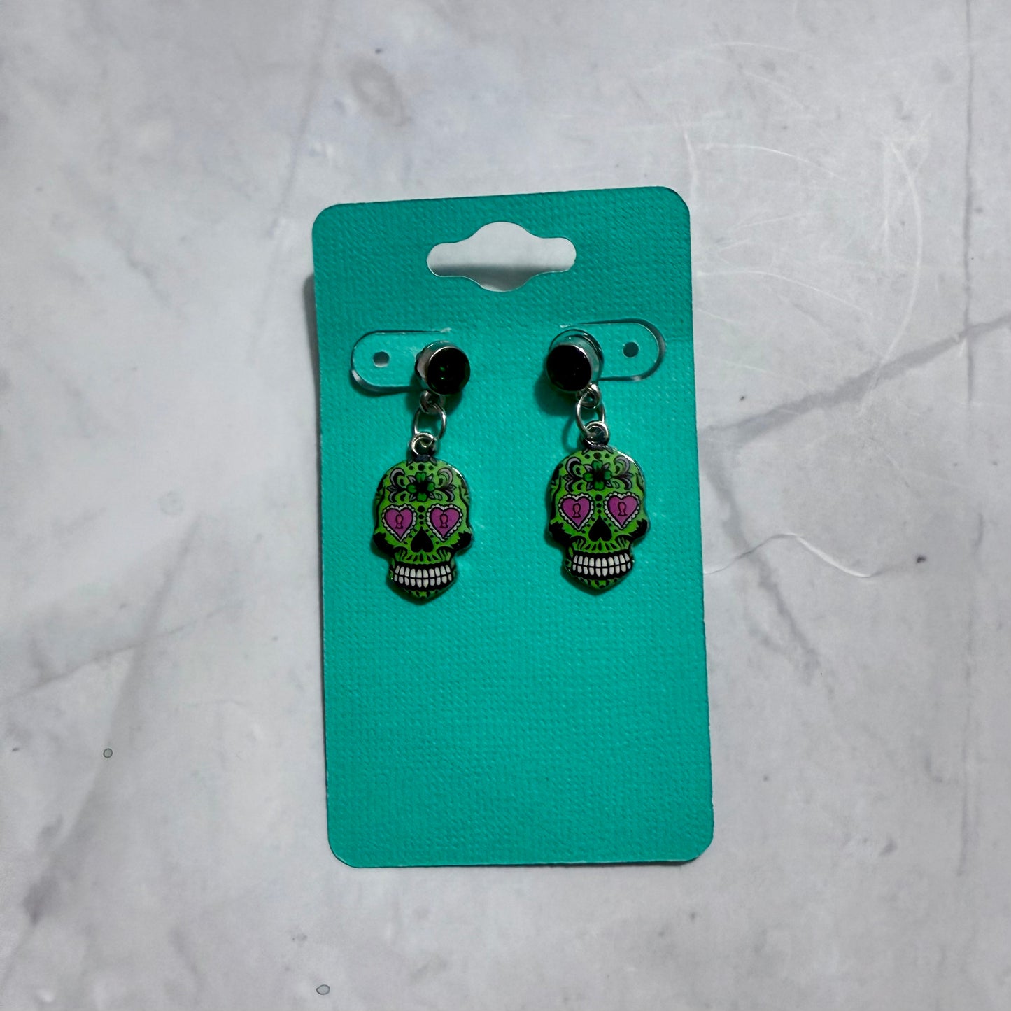 Green/Pink Sugar Skull Dangle