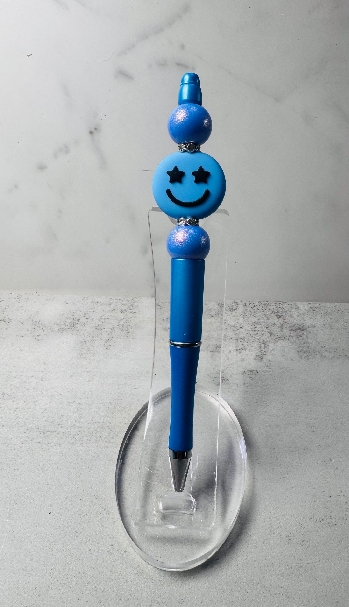 Blue Smiley Beaded Pen