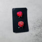 Red Druzy Heart CLIP ON Stud Earring