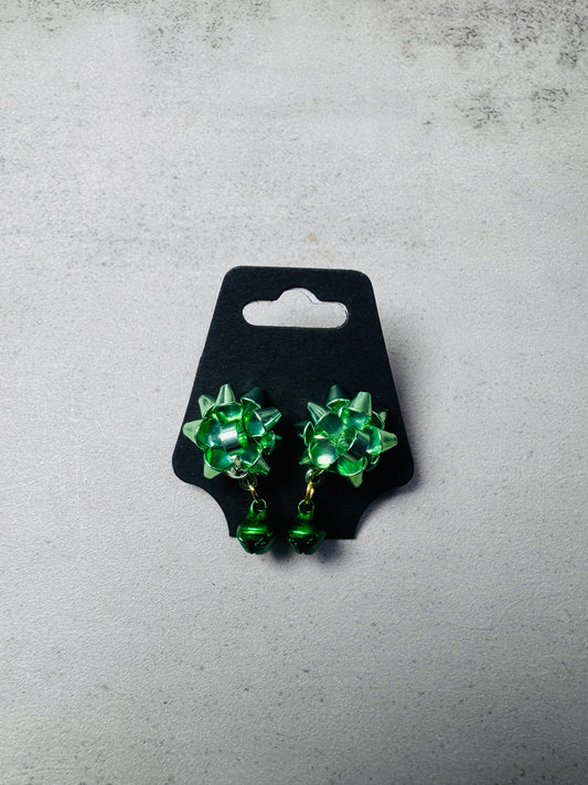 Green Xmas Bow w/Green Jingle Bell Dangle