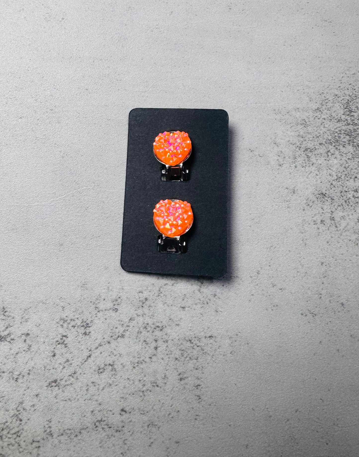 Orange Druzy Heart CLIP ON Stud Earring