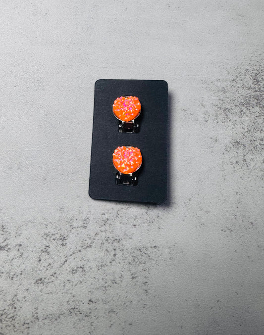 Orange Druzy Heart CLIP ON Stud Earring
