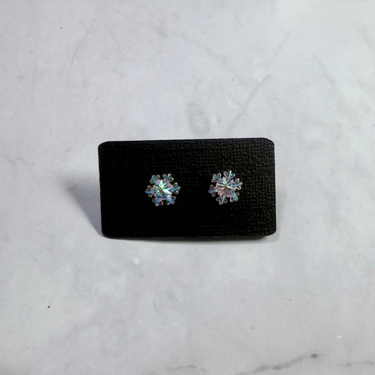Pink Iridescent Snowflake Stud Earring