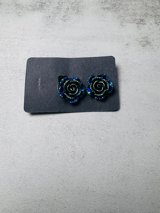 Rhinestone Rose CLIP ON Stud Earring