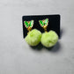 Green Butterfly with pompoms CLIP ON Dangle Earring